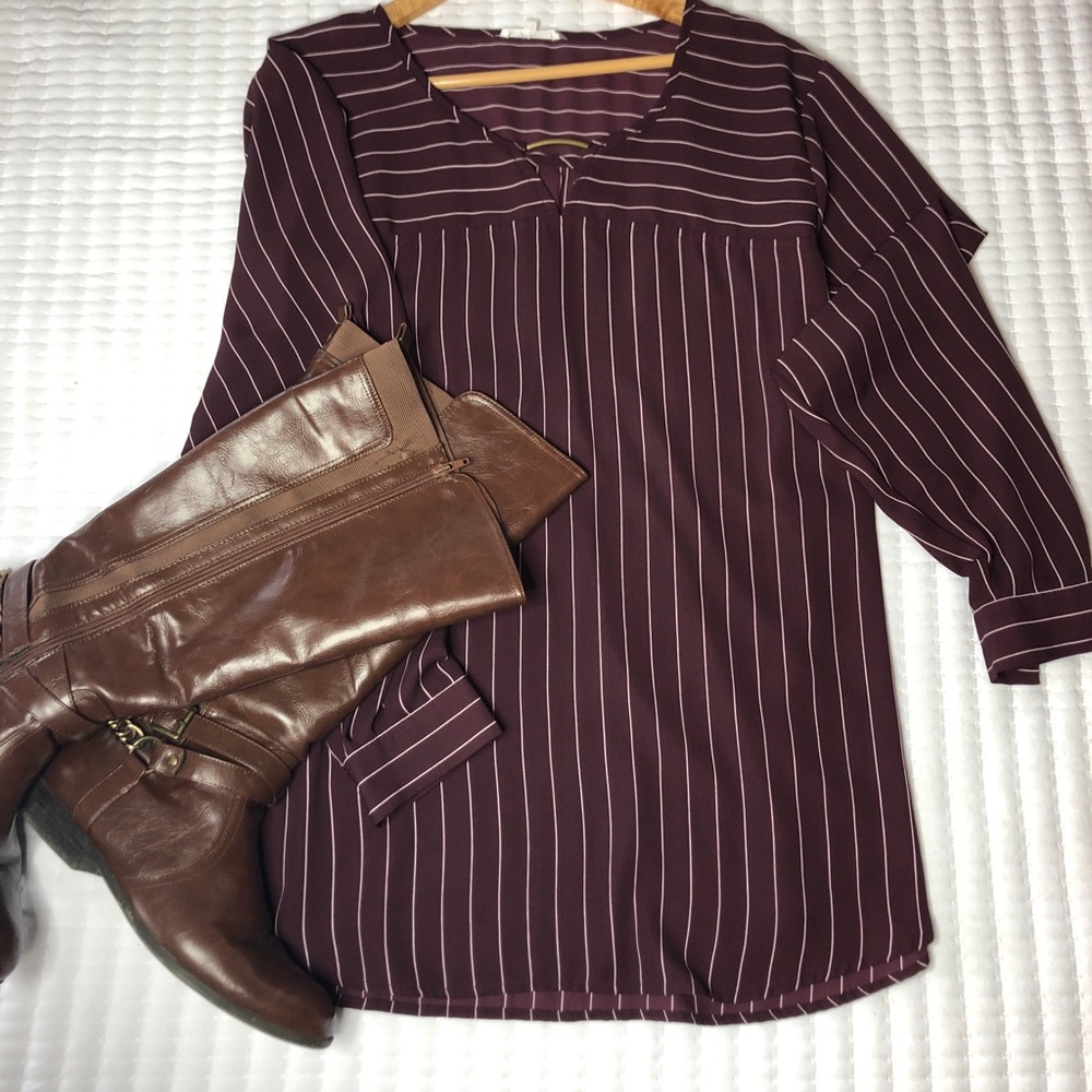 Maurices Burgundy Striped Tunic Blouse Plus Size 2